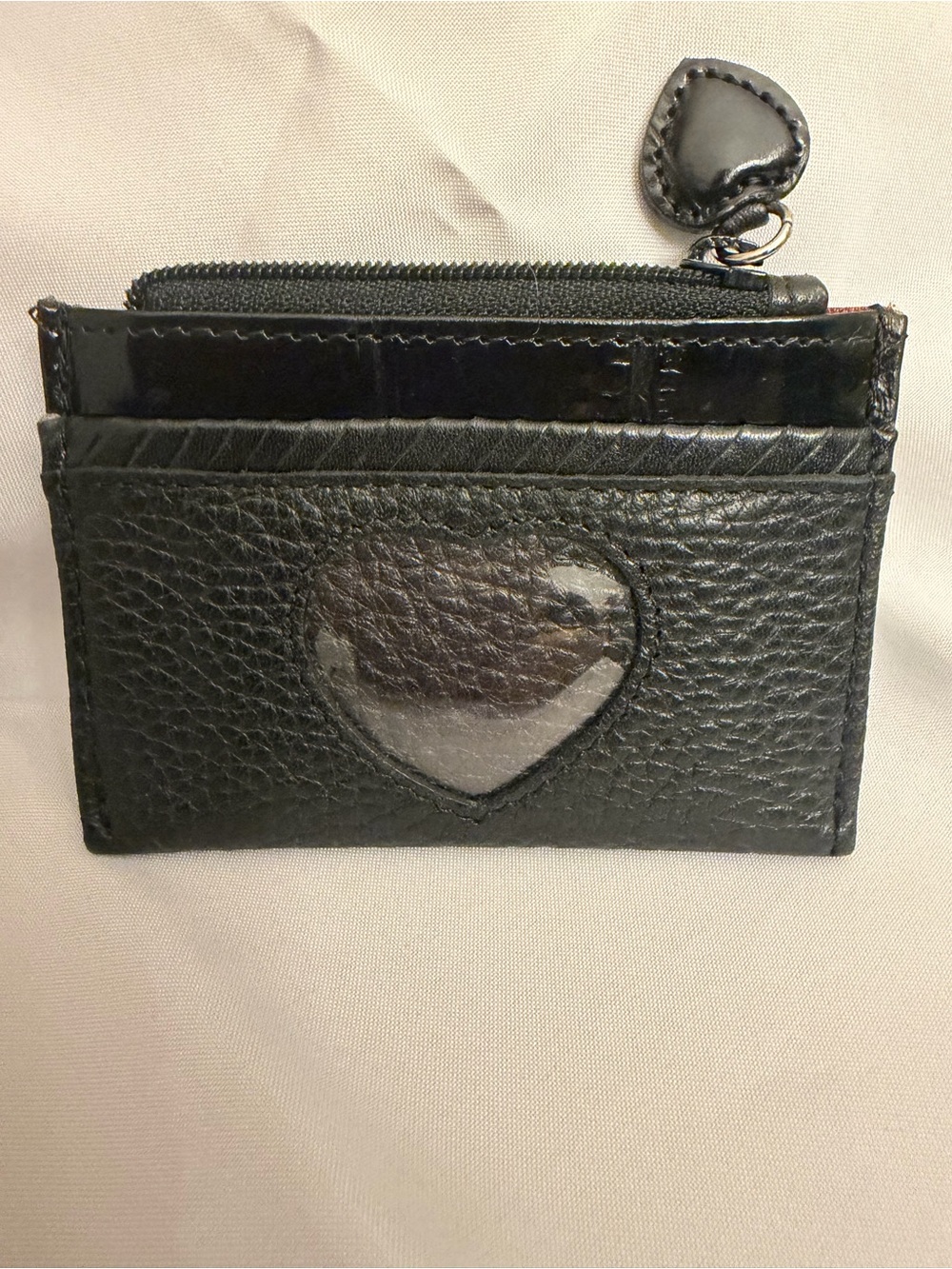 Brighton Coin Purse Small Wallet Pebbled Croc Black Leather Heart ID Window 4x3
